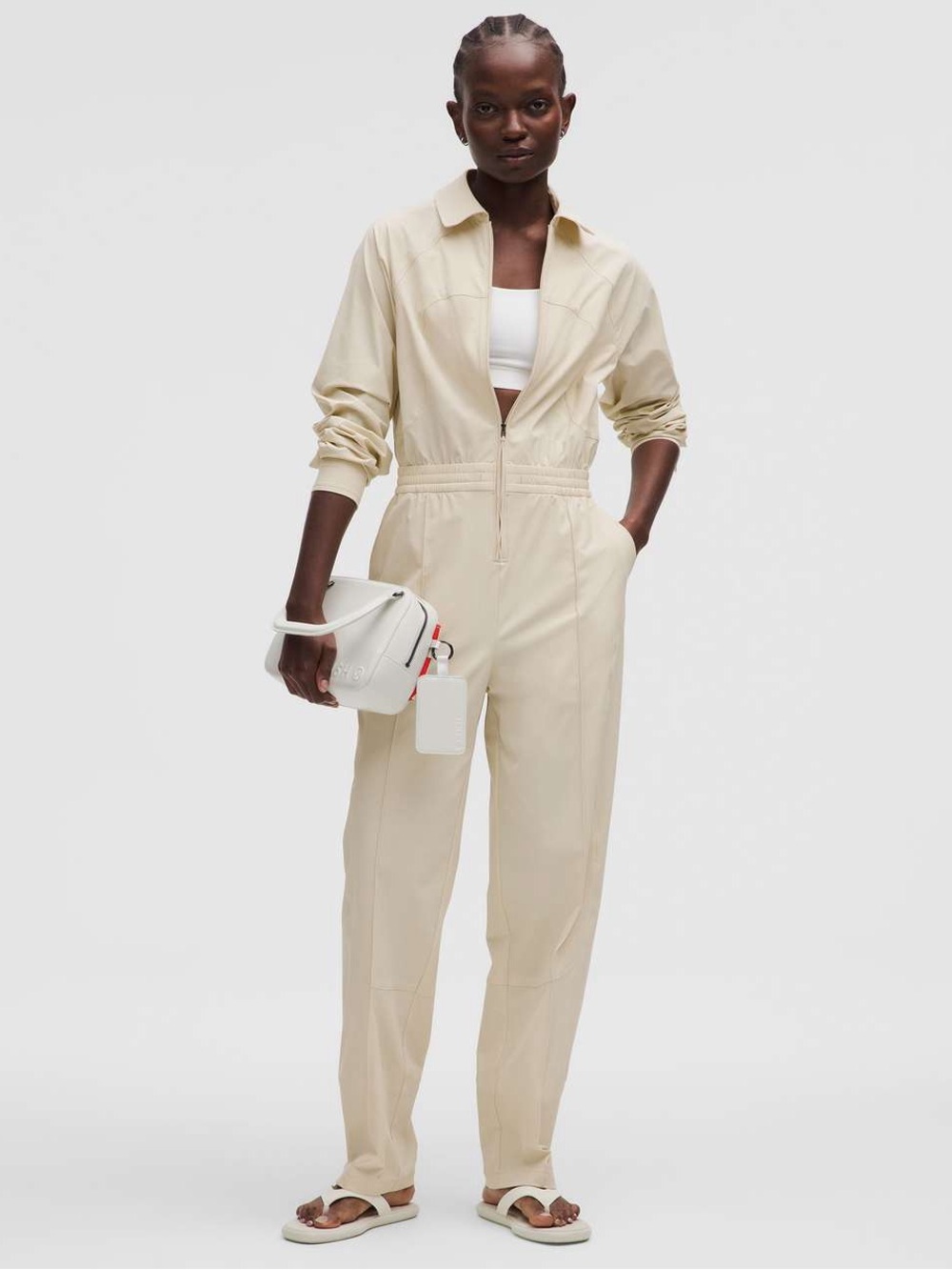 Women’s lululemon woven lightweight Cream Zip-Front Jumpsuit SLNSH collection